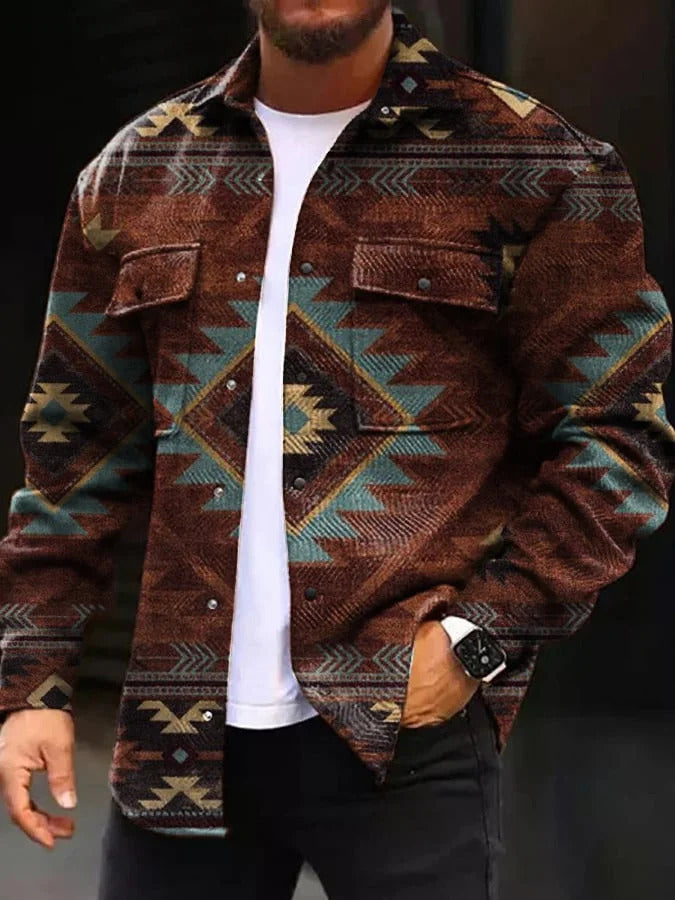 Men's jacket – Straight cut – Geometric pattern – Structured cotton fabric – Casual style