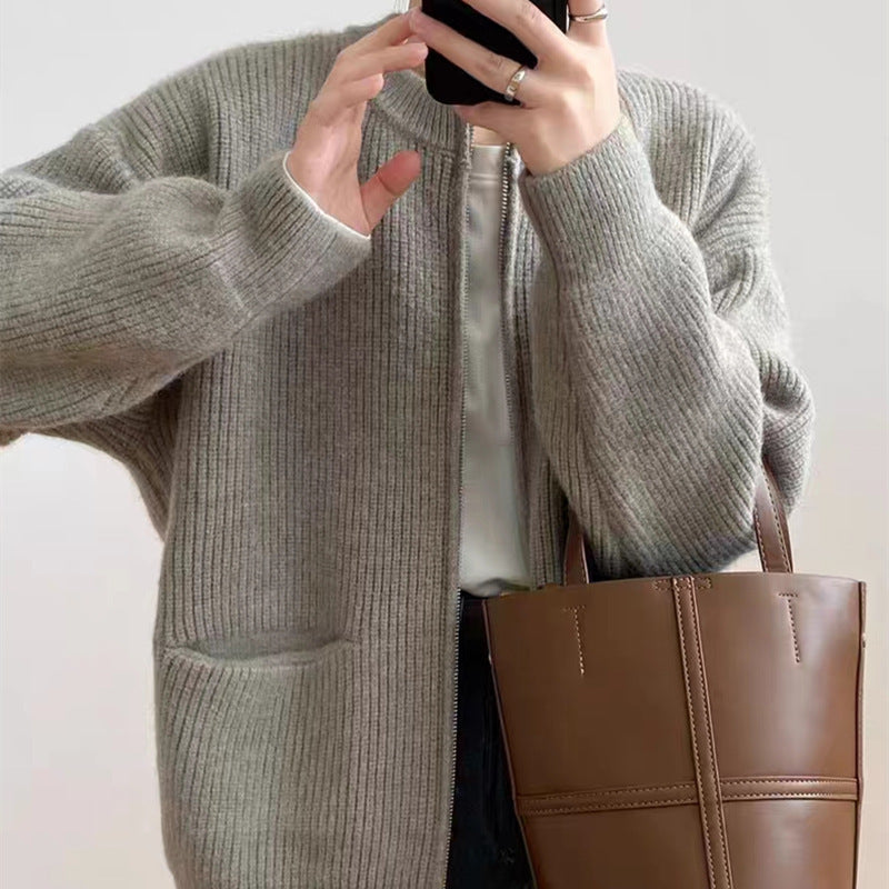 Gilet femme en maille – Coupe oversize – Fermeture double zip – Maille côtelée douce