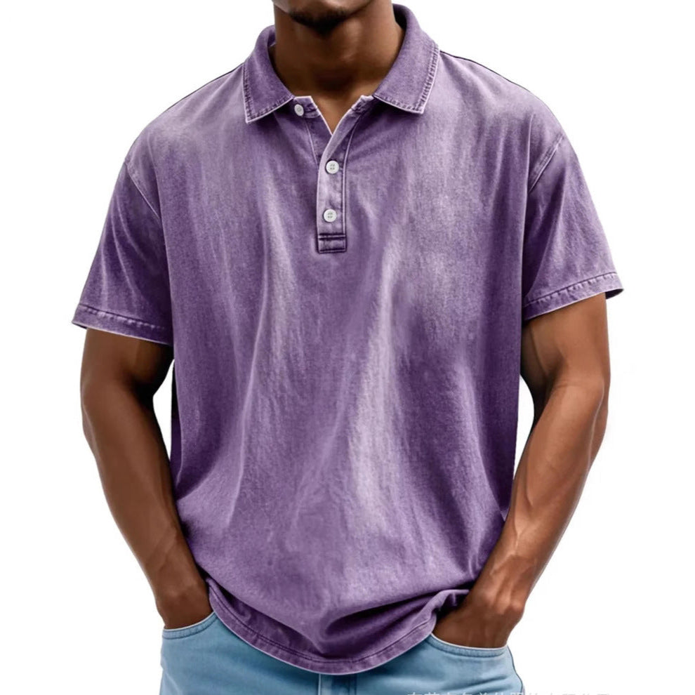 Men's polo – Relaxed fit – Natural fibers – Faded retro style – Short sleeves