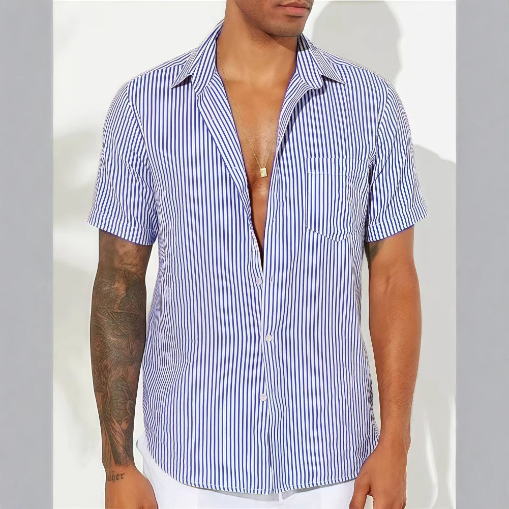 Men's striped shirt – Relaxed fit – Short sleeves – Breathable fabric