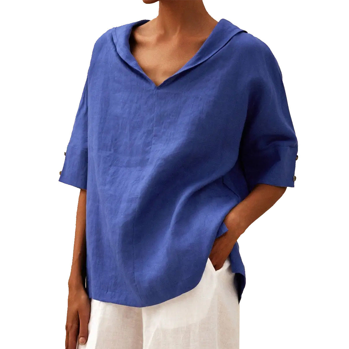 Women's top – Relaxed fit – Breathable fabric – V-neck – Mid-length sleeves