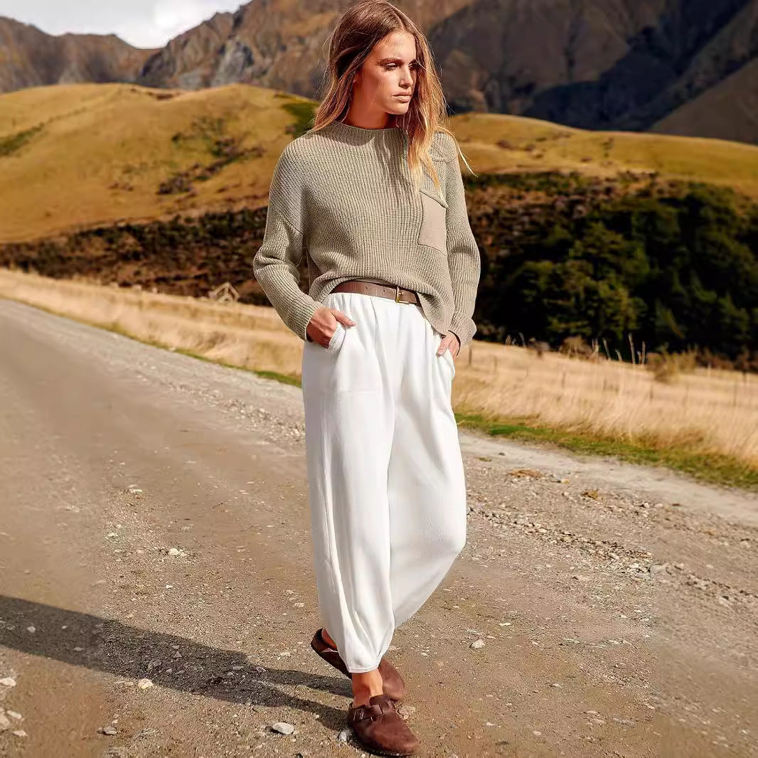 Ensemble Deux Pièces Femme – Maille Douce – Coupe Décontractée – Pantalon Large