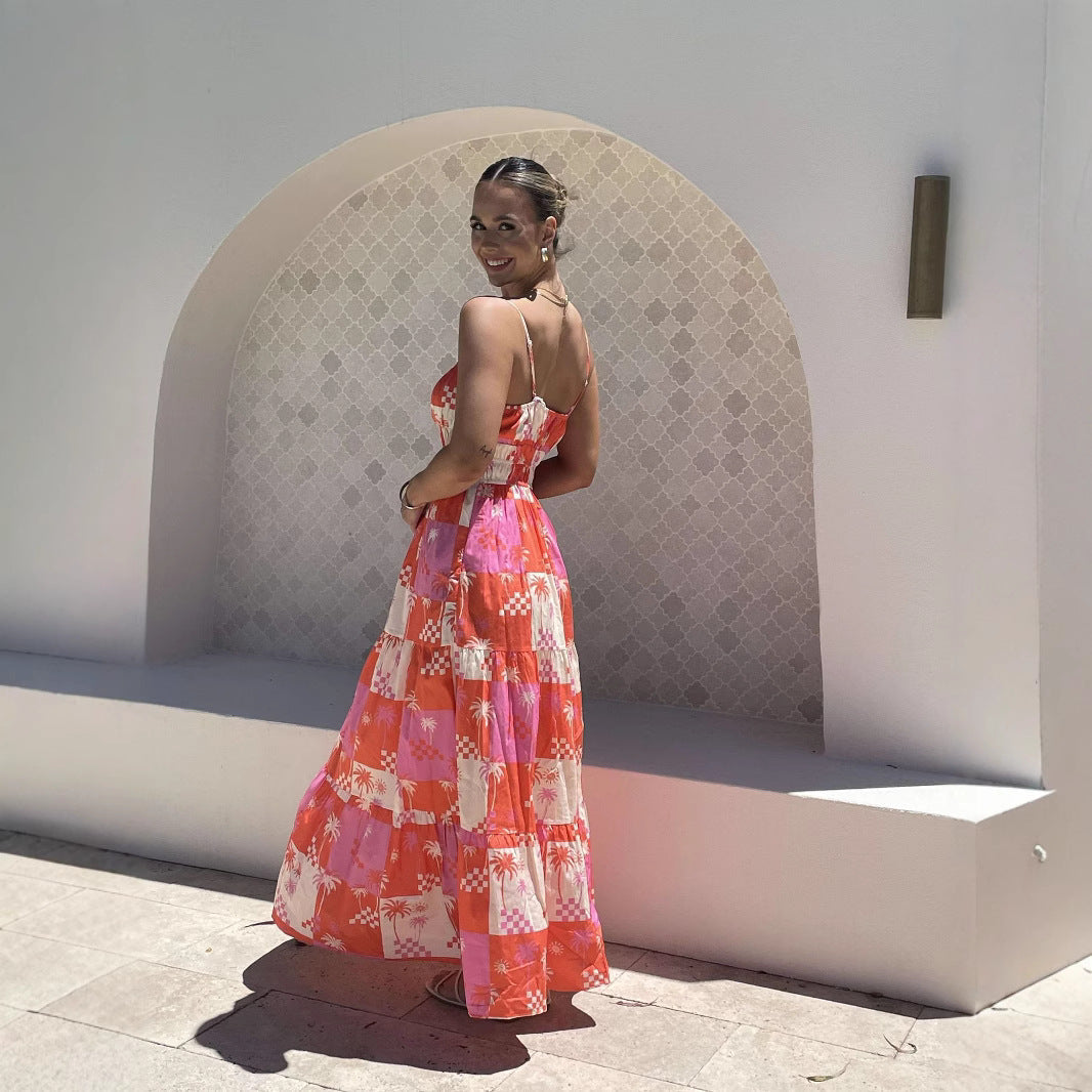 Robe maxi femme – Coupe fluide – Bretelles fines – Coton léger – Imprimé bohème