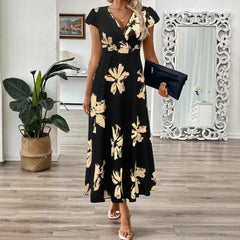 Women's long dress – Wrap cut – Breathable fabric – Elegant floral pattern