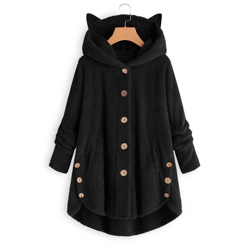 Women's hooded coat – Oversized cut – Soft fabric – Hood with cat ears