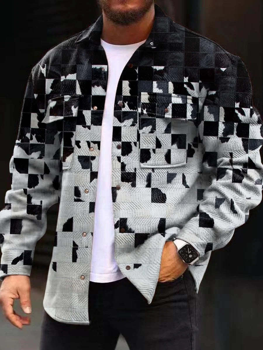 Men's jacket – Straight cut – Geometric pattern – Structured cotton fabric – Casual style