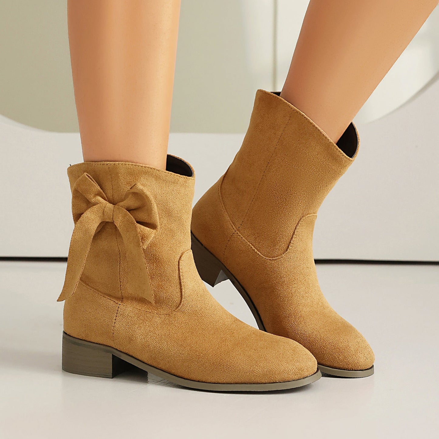 Bottines femme – Confort décontracté – Finition douce – Nœud décoratif – Talon bas