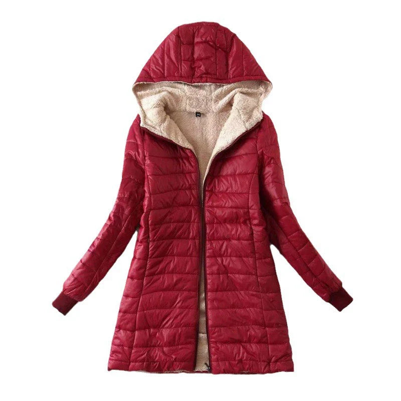 Women's Coat - Woven Fabric - Hood - Mid-Thigh Length