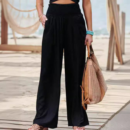 Wide women's pants – Fluid cut – Elastic waist – Breathable casual fabric