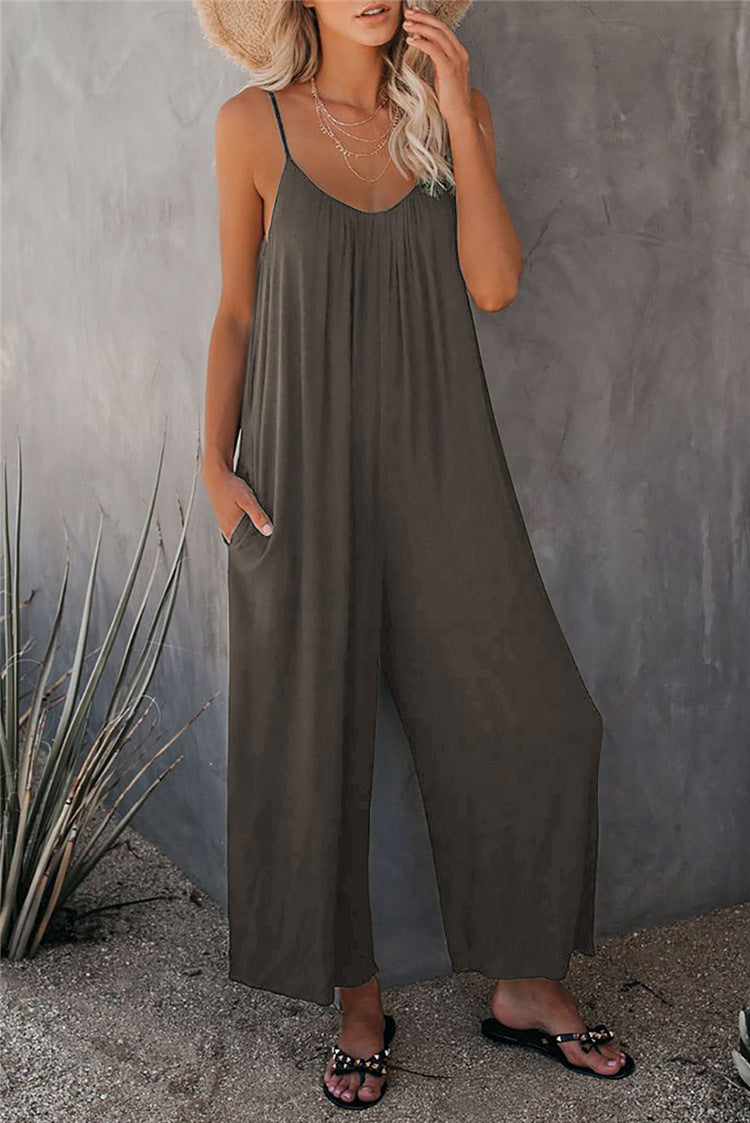 Women's jumpsuit – Relaxed fit – Thin straps – Breathable fabric – Long – Pockets