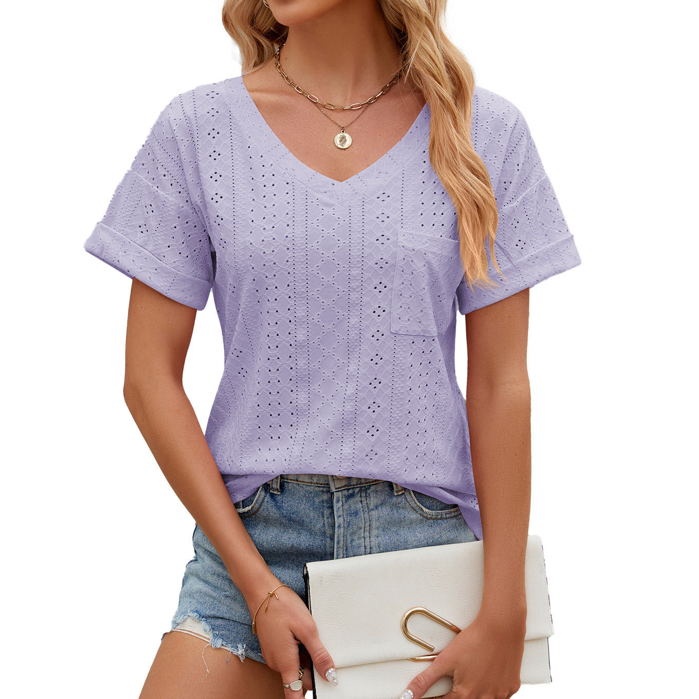 T-shirt women – Relaxed fit – V-neck – Short sleeves – Breathable mesh fabric