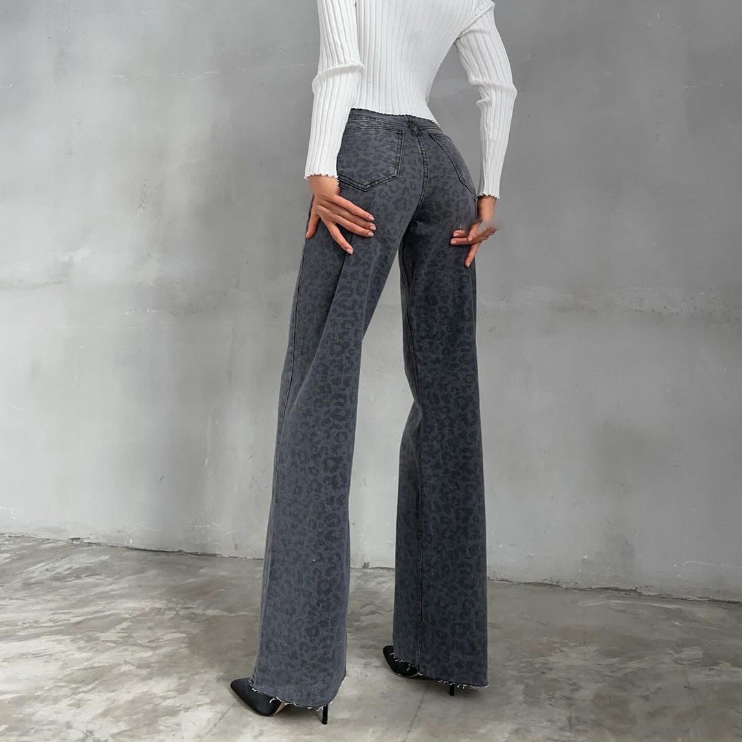 Jean femme – Taille haute – Coupe droite – Imprimé tendance – Denim stretch