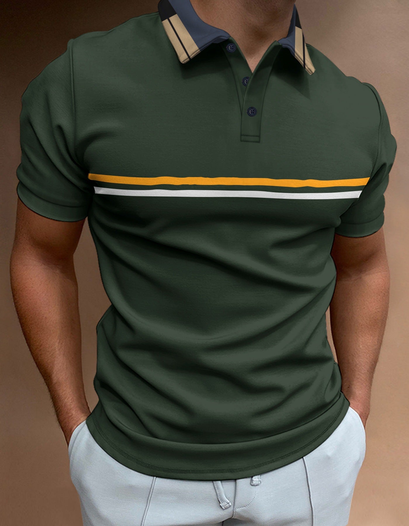 Men's polo – Slim fit – Short sleeves – Breathable fabric – Elegant chest stripe