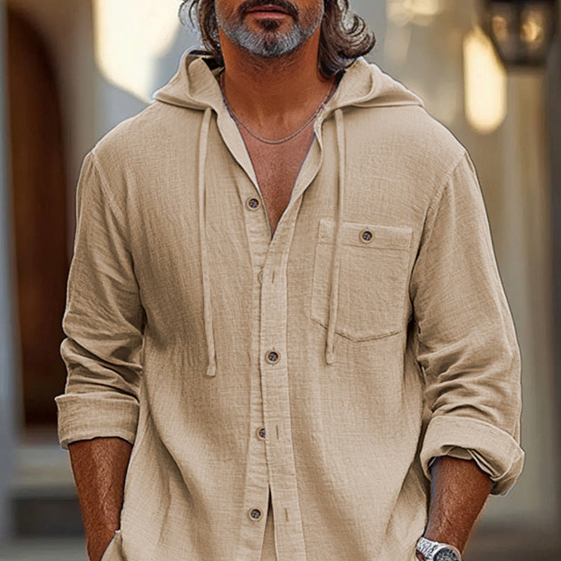 Men's Casual Set – Loose Fit – Breathable Fabric – Hood – Buttoned