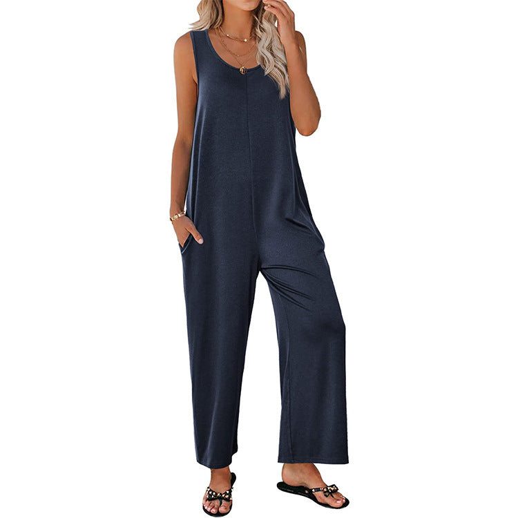 Women's jumpsuit – Wide loose flowing cut – Sleeveless – Soft and breathable fabric