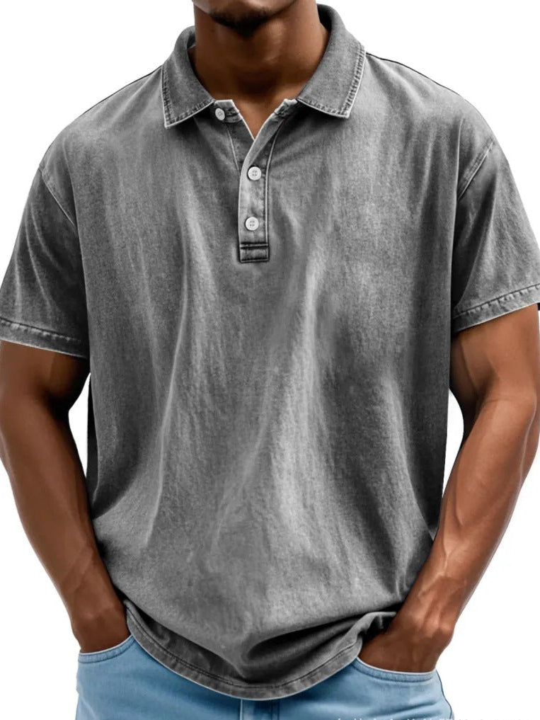 Men's polo – Relaxed fit – Natural fibers – Faded retro style – Short sleeves