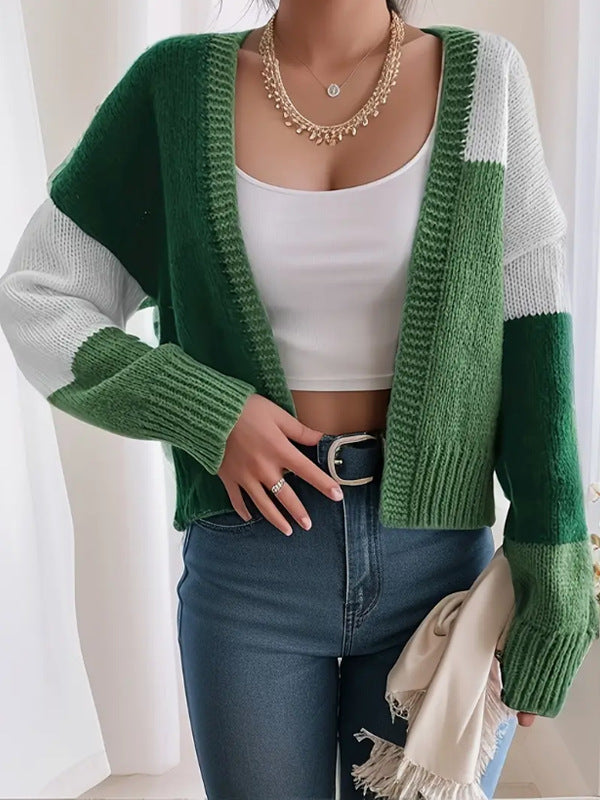 Gilet Femme – Coupe Courte – Maille Douce – Manches Longues Bouffantes – Style Décontracté