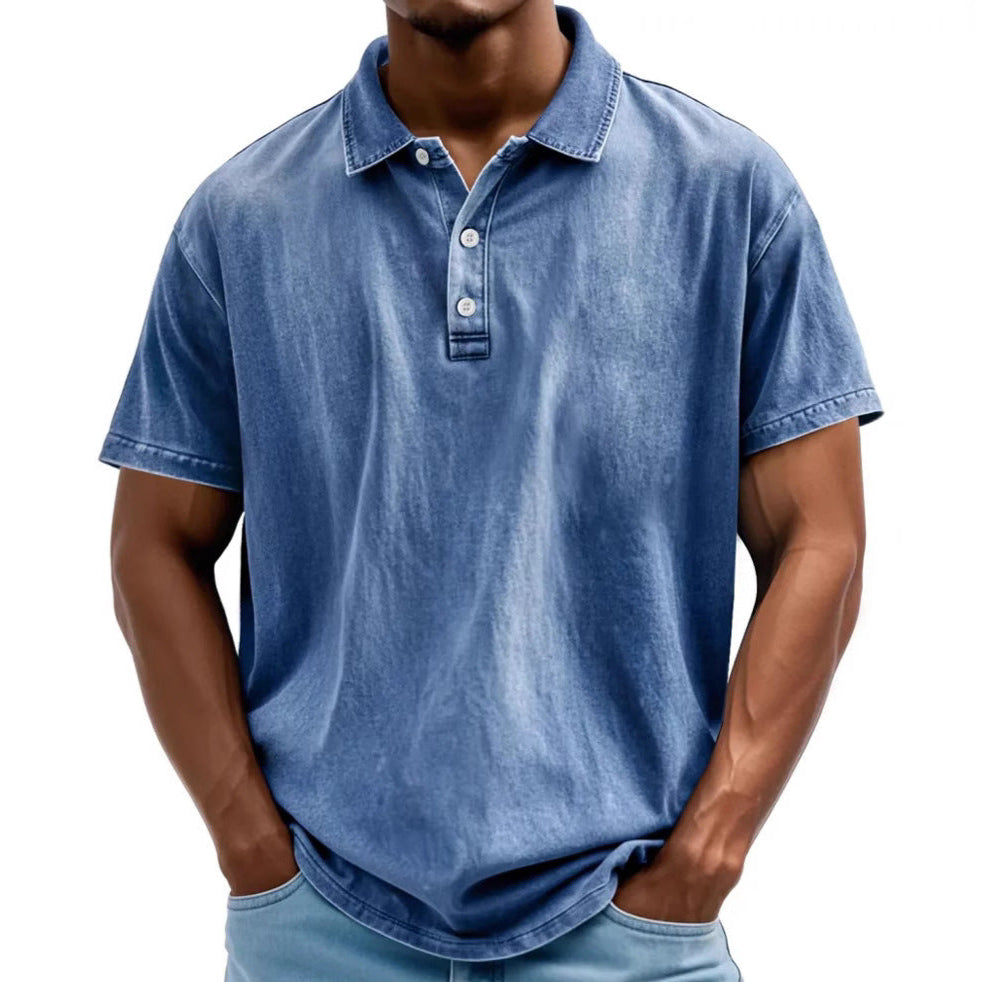 Men's polo – Relaxed fit – Natural fibers – Faded retro style – Short sleeves