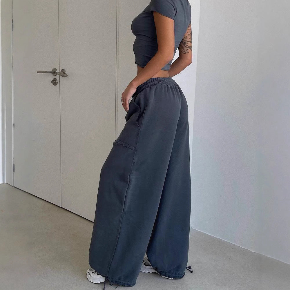 Pantalon de survêtement femme – Coupe large décontractée – Tissu doux respirant – Poches plaquées