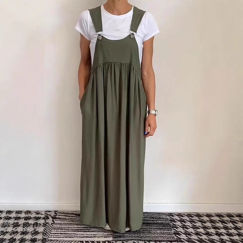 Robe longue femme – Lin coton – Coupe ample – Bretelles à boucle