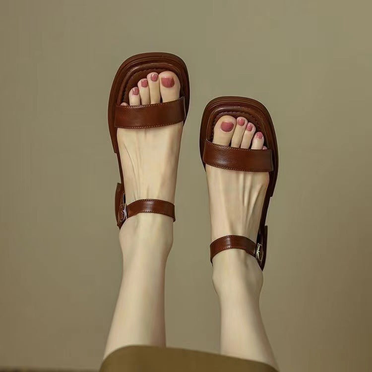 Flat sandals women – Thick sole – Open toe – Adjustable comfort strap