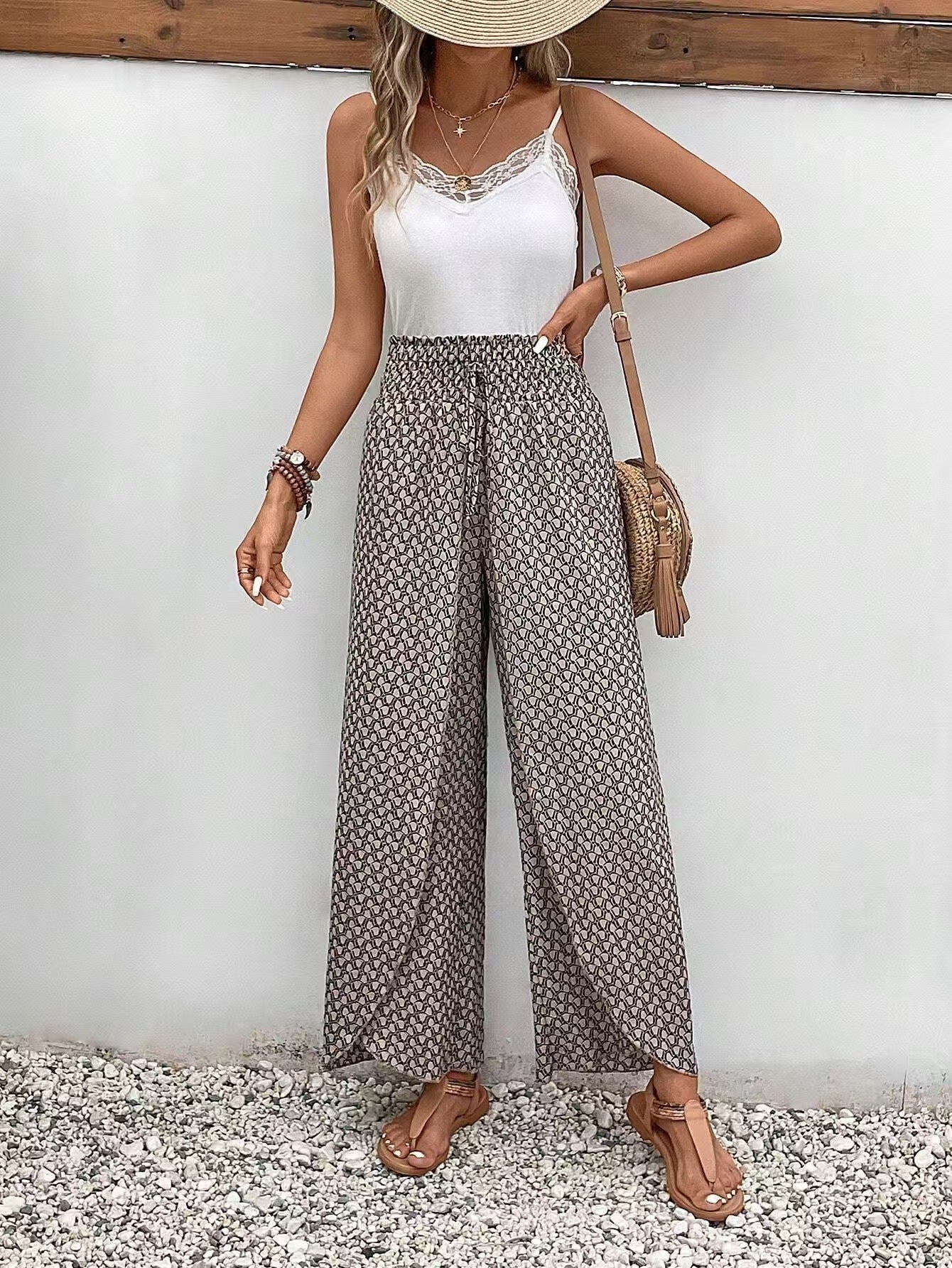 Pantalon Jupe Femme – Coupe Large – Imprimé Fleuri – Fentes Latérales – Tissu Respirant