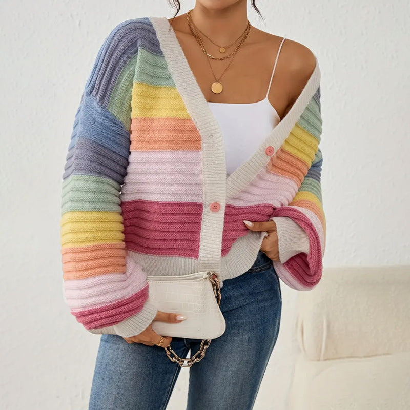 Cardigan femme – Coupe oversize – Maille épaisse – Boutons – Col en V côtelé