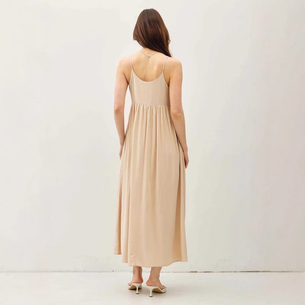 Robe longue femme – Coupe fluide – Bretelles fines – Décolleté en V
