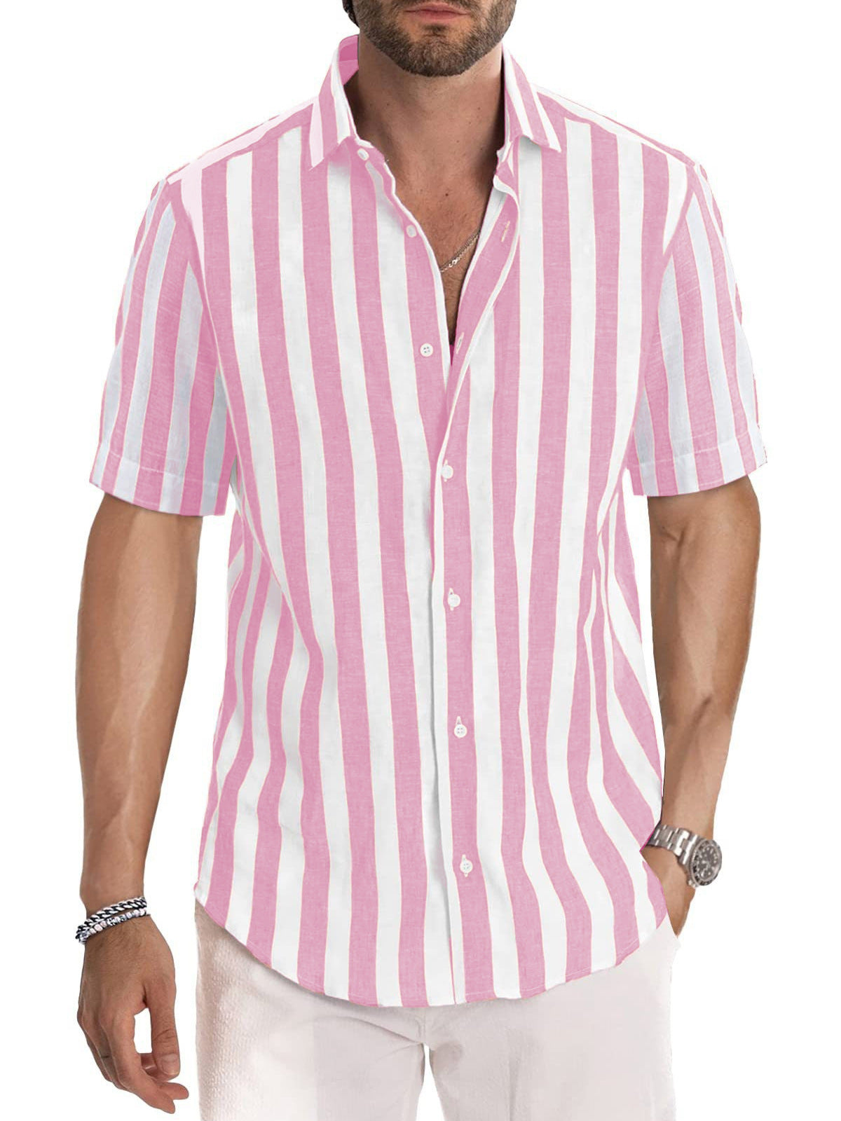 Men's shirt – Relaxed fit – Short sleeves – Cotton – Striped pattern