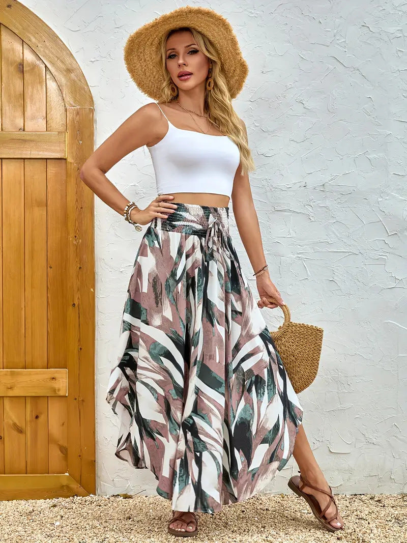 Women's long skirt – Flowing flared cut – Elastic waist – Breathable fabric – Bohemian print