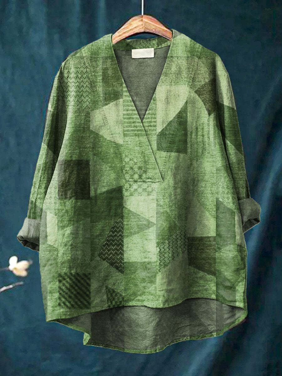 Chemise femme à manches longues – Coupe ample – Col V – Imprimé digital – Tissu respirant