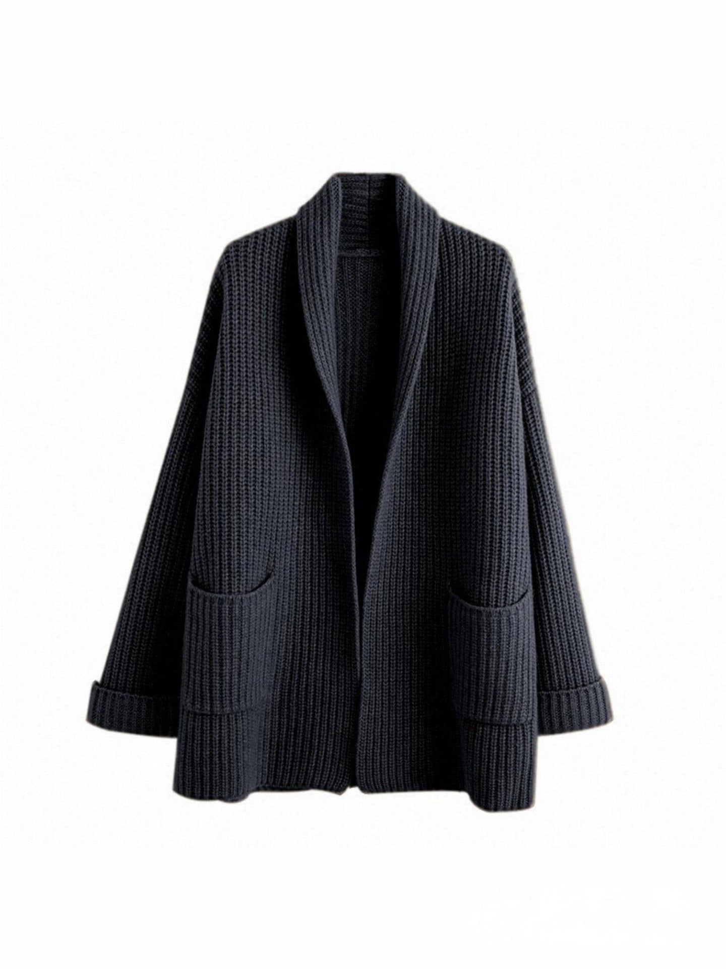 Cardigan femme – Maille épaisse – Coupe oversize – Manches longues – Poches plaquées
