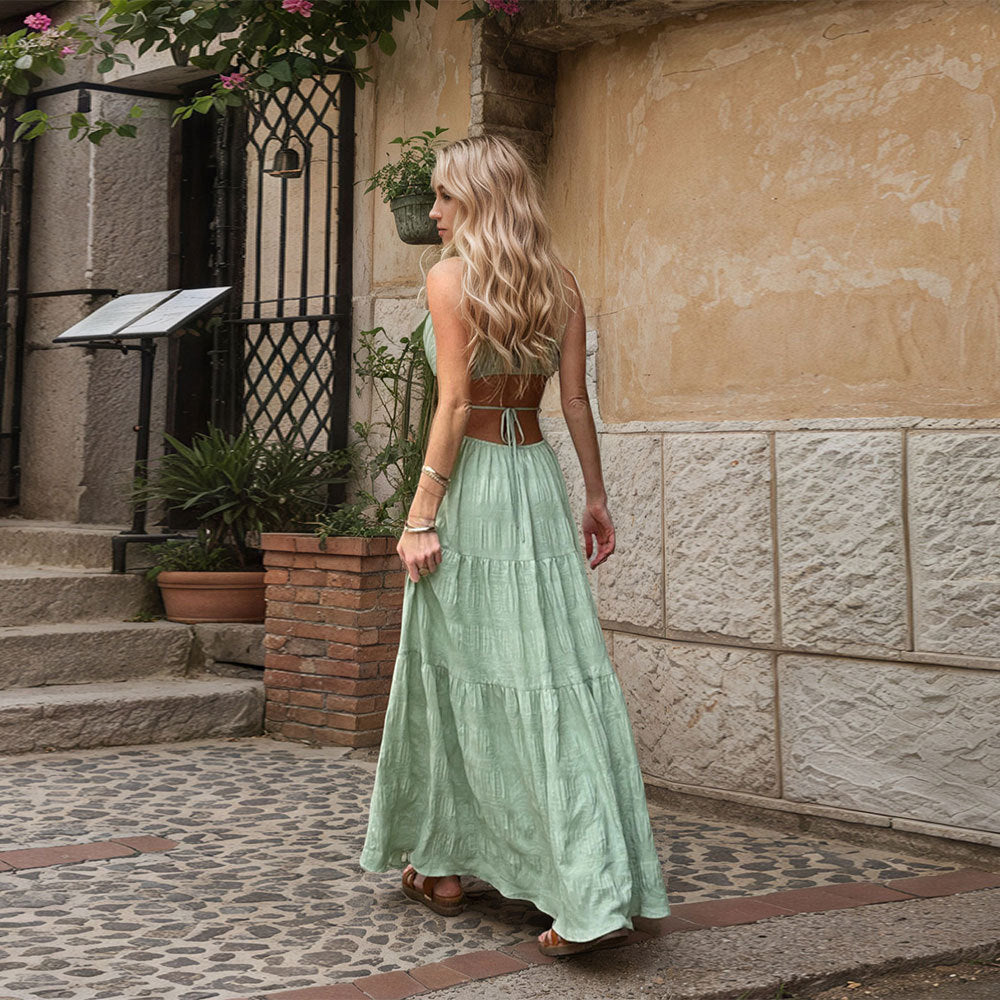 Women's long dress – Breathable fabric – Loose fit – Straps – Ruffled skirt