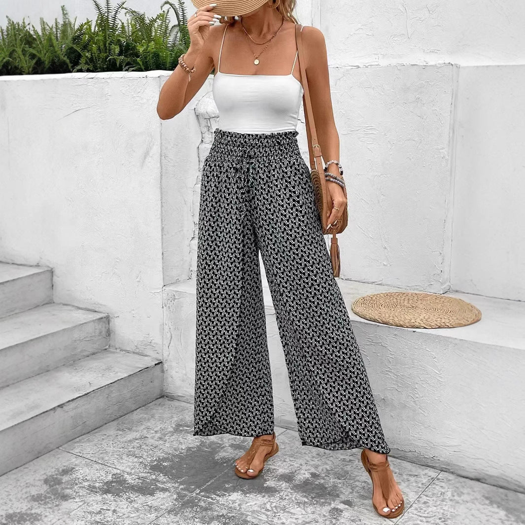 Pantalon Jupe Femme – Coupe Large – Imprimé Fleuri – Fentes Latérales – Tissu Respirant