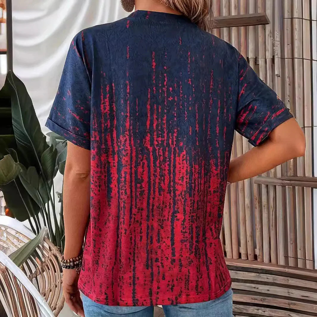 Women's blouse – Relaxed fit – V-neck – Short sleeves – Soft cotton fabric