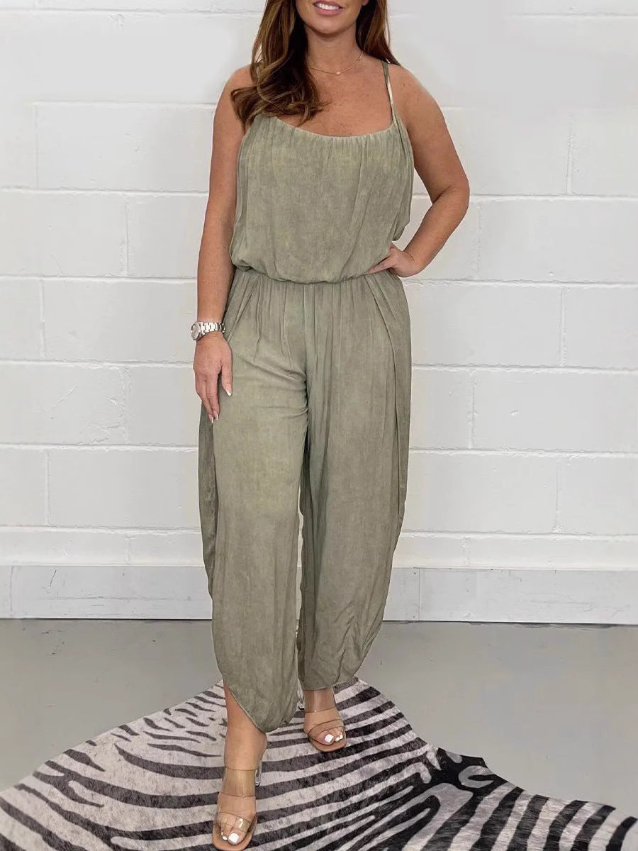 Women's jumpsuit – Relaxed fit – Wide legs – Thin straps – Breathable fabric