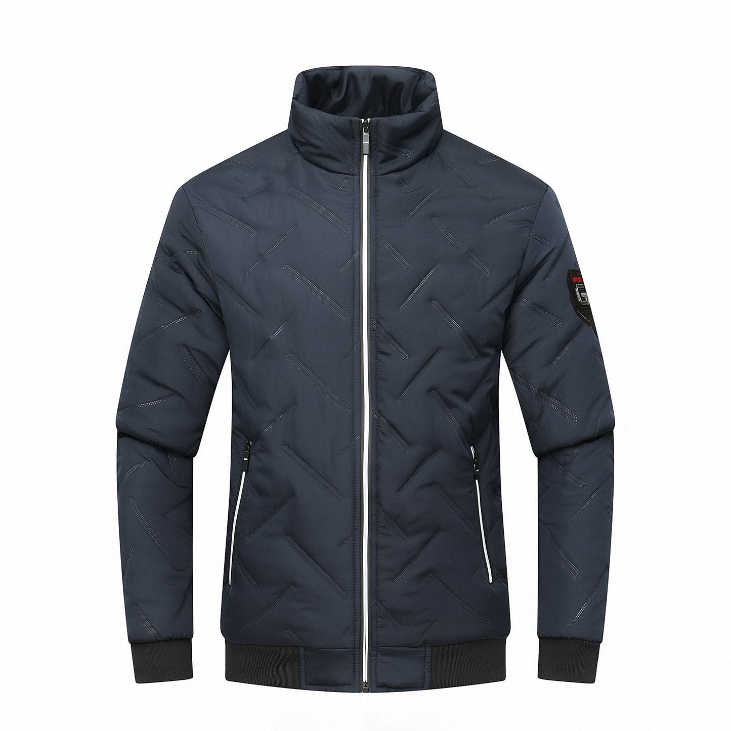Men's quilted jacket – Slim fit – Stand-up collar – Zipped pockets – Ribbed finish