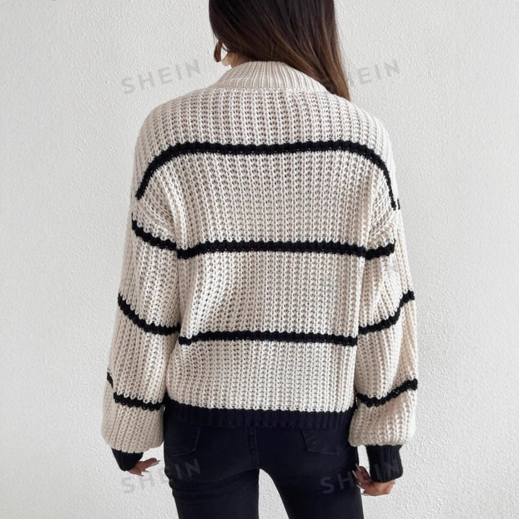 Pull femme – Maille douce – Coupe ample – Rayures classiques – Manches longues