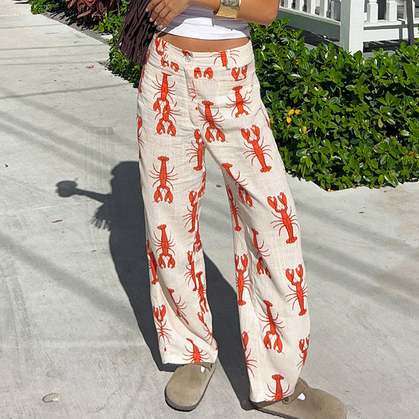 Women's casual pants – Straight cut – Breathable fabric – Playful print