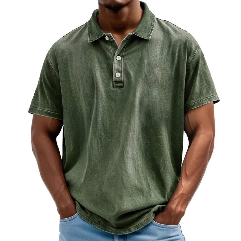 Men's polo – Relaxed fit – Natural fibers – Faded retro style – Short sleeves