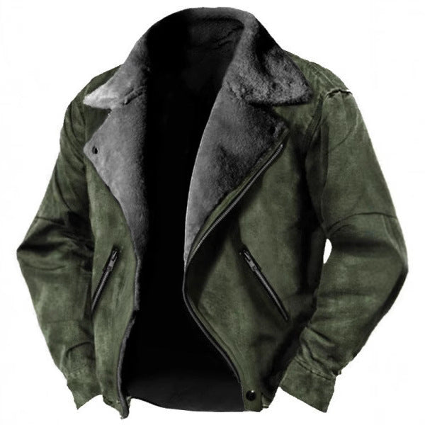 Veste en daim homme – Coupe structurée – Doublure shearling – Col rétro zippé