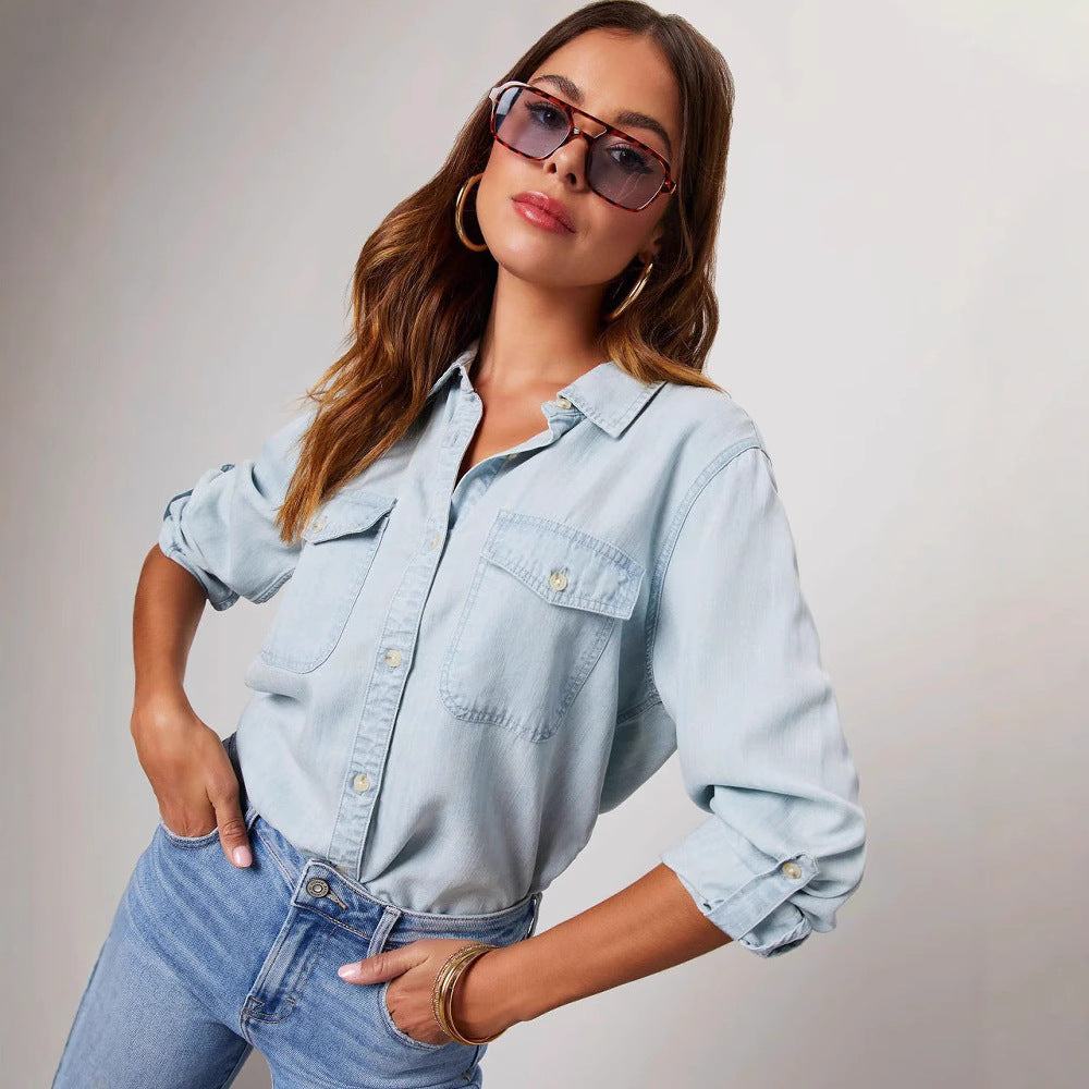 Chemise femme – Coupe décontractée – Tissu respirant – Manches longues – Poches poitrine