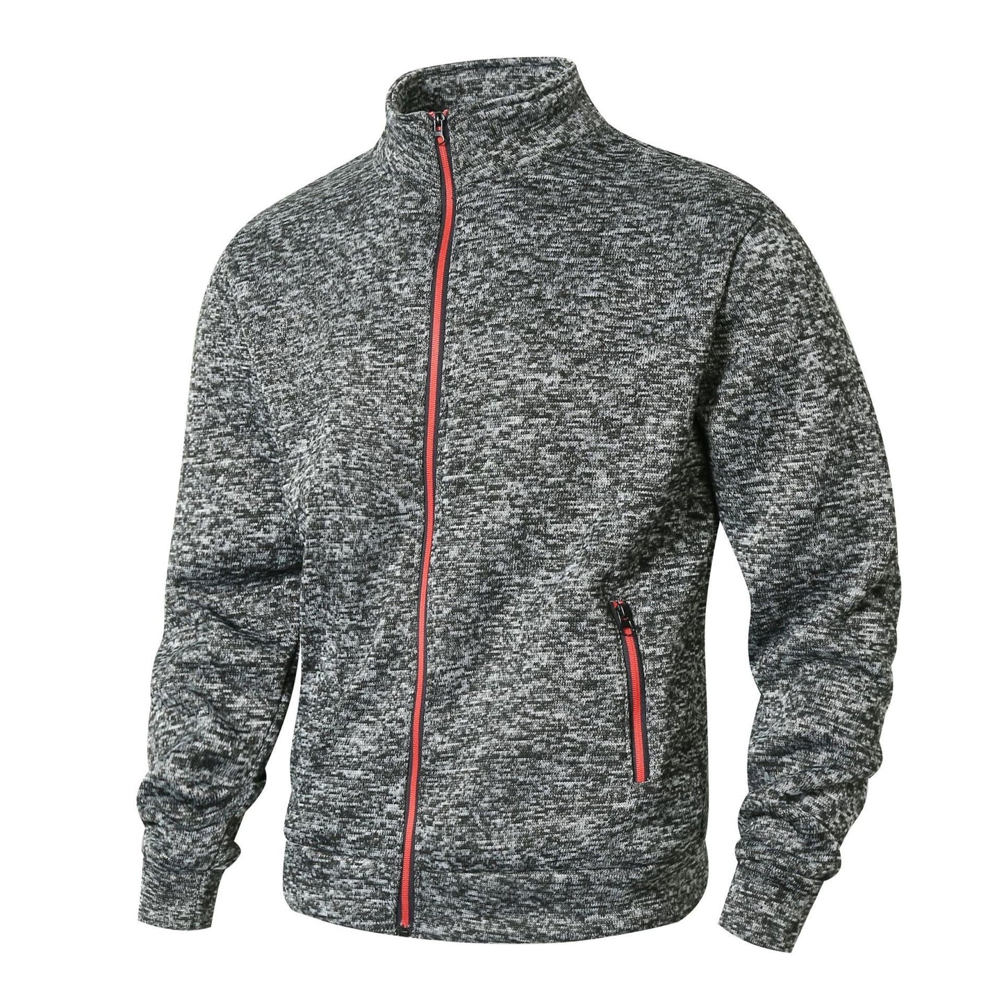 Men's zip-up jacket – Straight fit – Stand-up collar – Zipped pockets – Soft knit