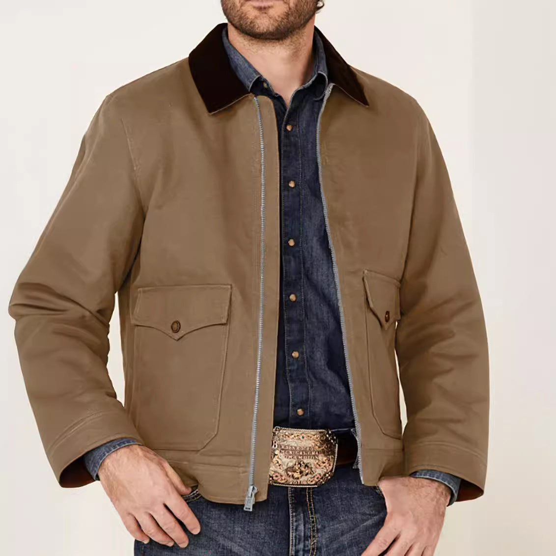 Men's jacket – Regular fit – Cotton blend – Zip fastening – Flap pockets
