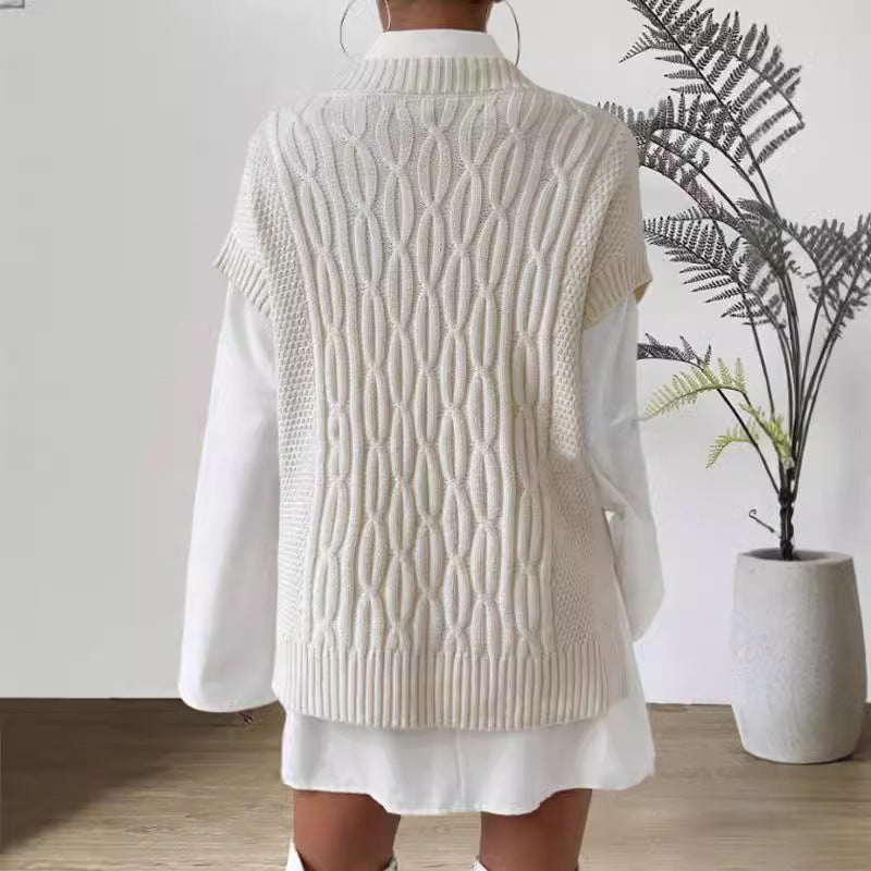 Gilet Sans Manches Femme – Coupe Oversize – Maille Douce – Col V Profond – Côtelé