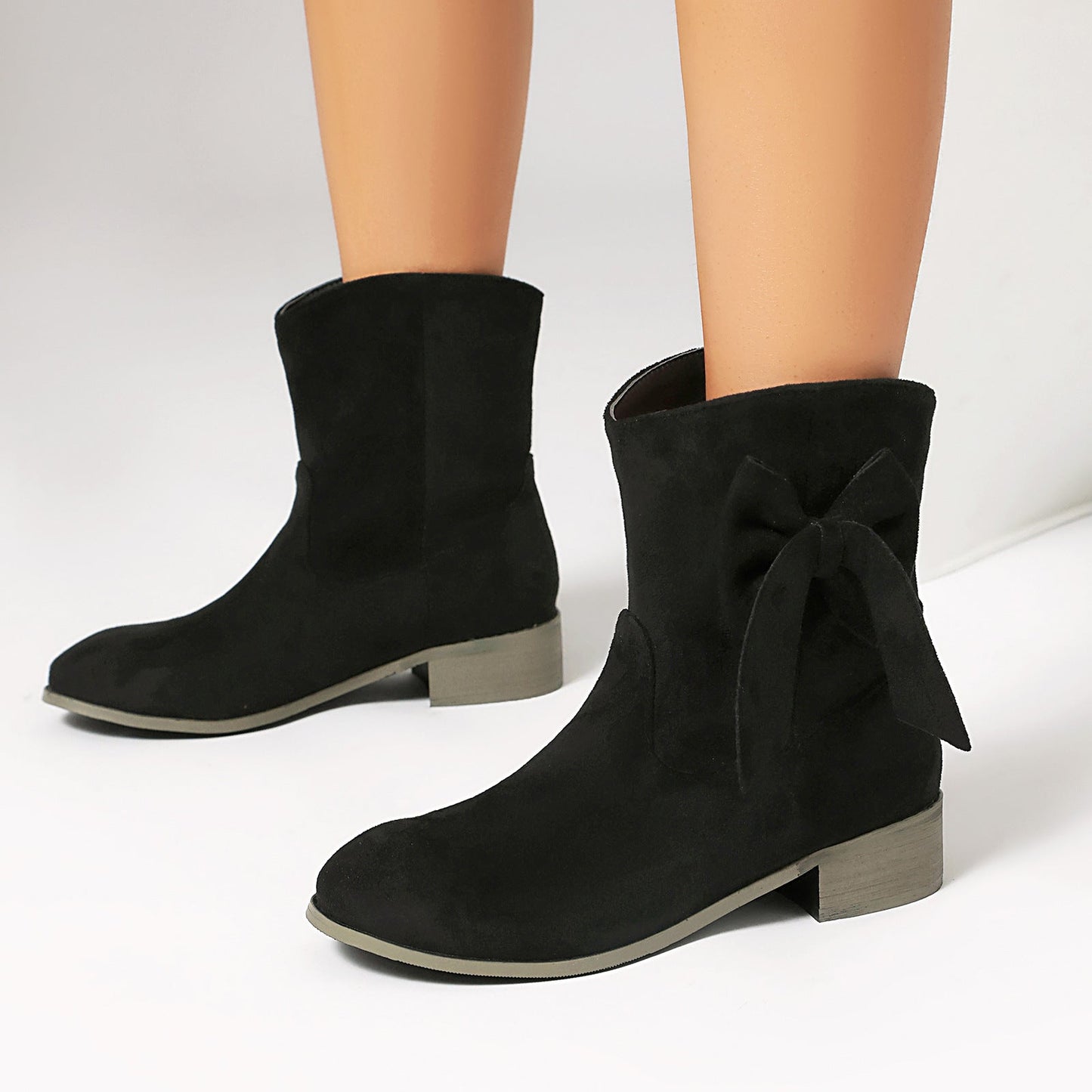 Bottines femme – Confort décontracté – Finition douce – Nœud décoratif – Talon bas
