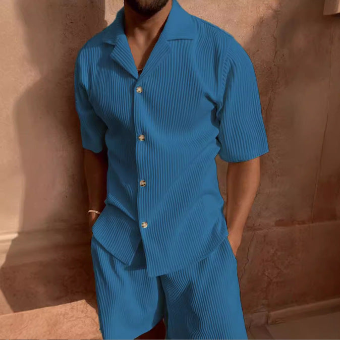 Men's shirt – Relaxed fit – Soft ribbed fabric – Buttoned short sleeves