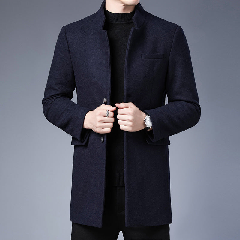 Mid-length men's coat – Slim fit – Wool effect – Stand collar – Dressy style