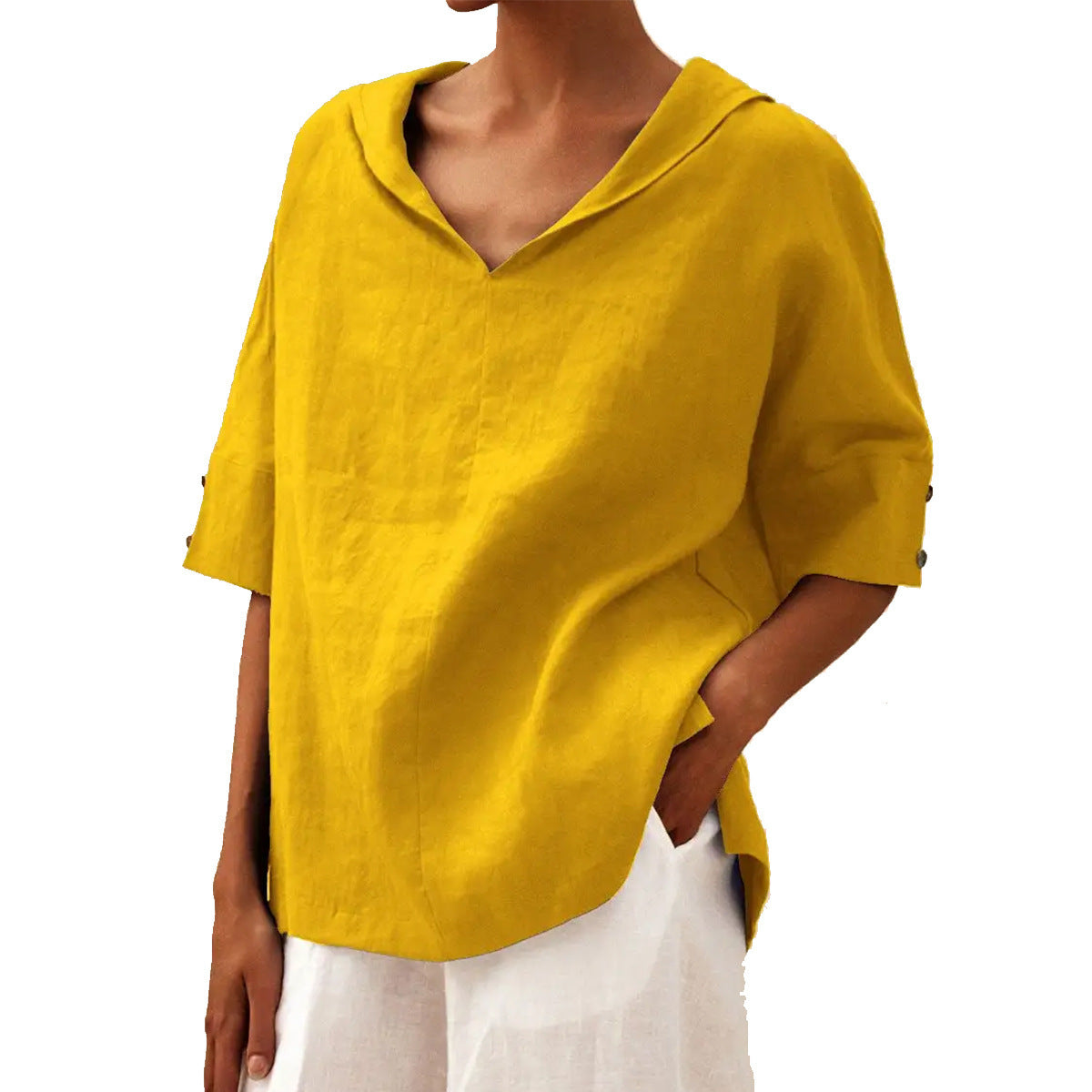 Women's top – Relaxed fit – Breathable fabric – V-neck – Mid-length sleeves