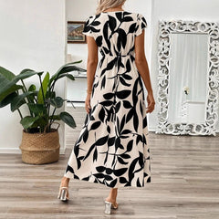 Women's long dress – Wrap cut – Breathable fabric – Elegant floral pattern